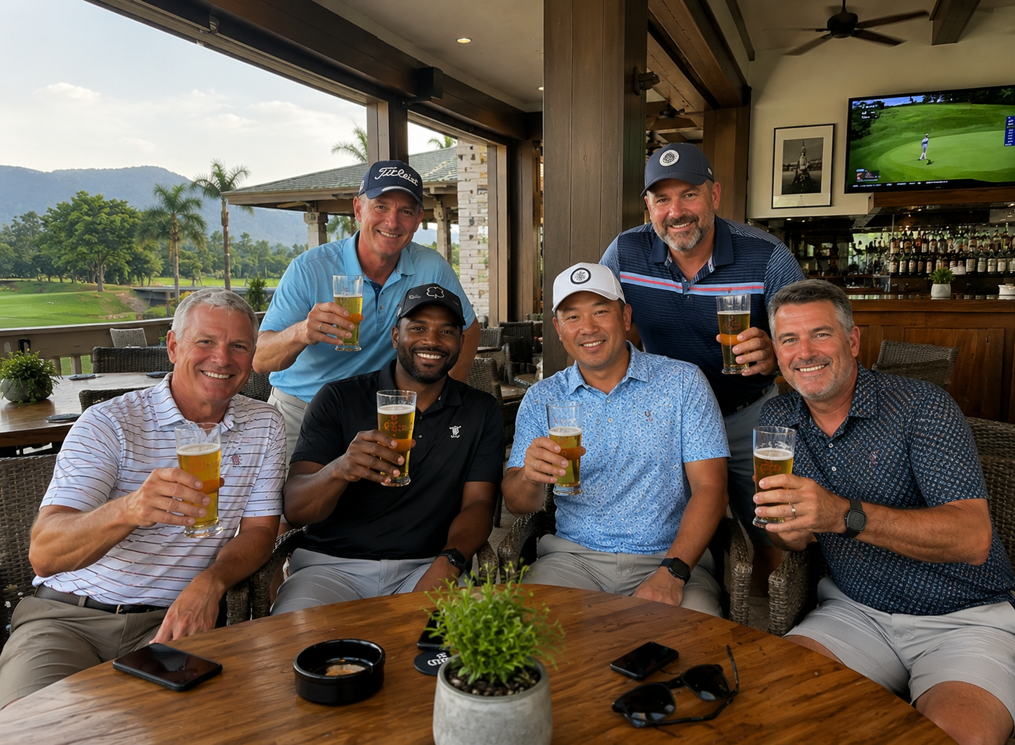 Golfers celebrating 19th hole